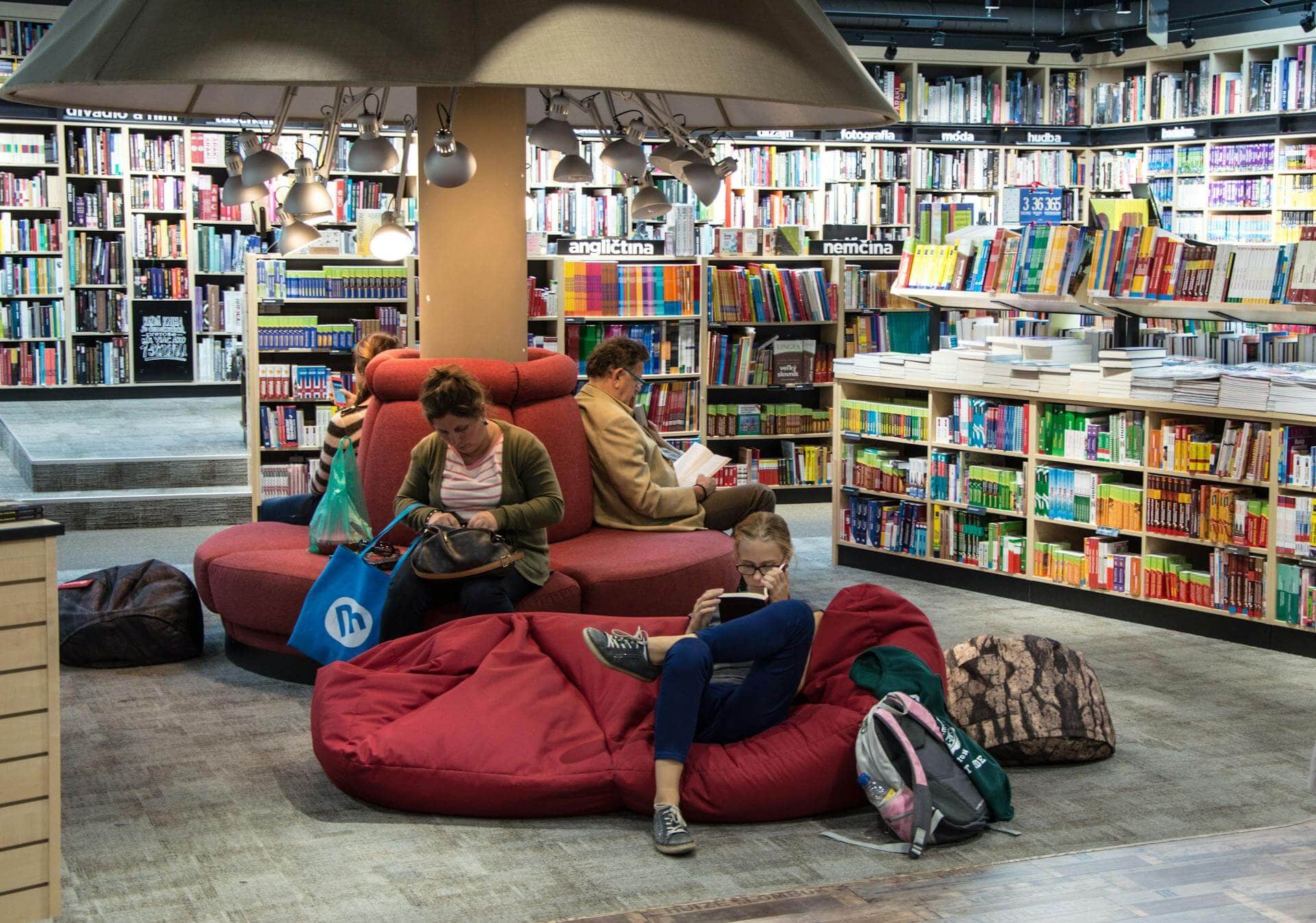 people reading in a bookstore
