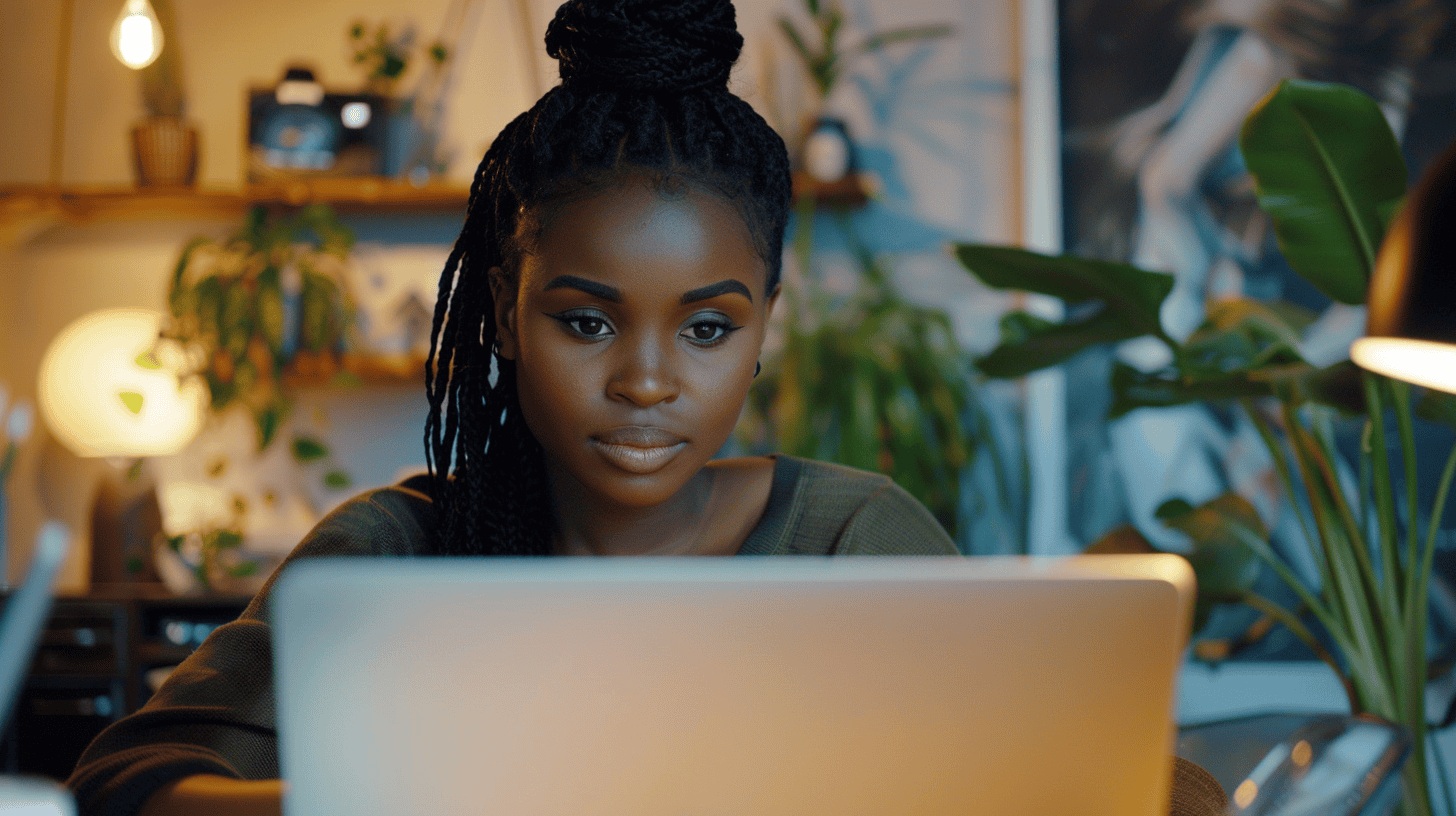 A woman sitting in front of a laptop