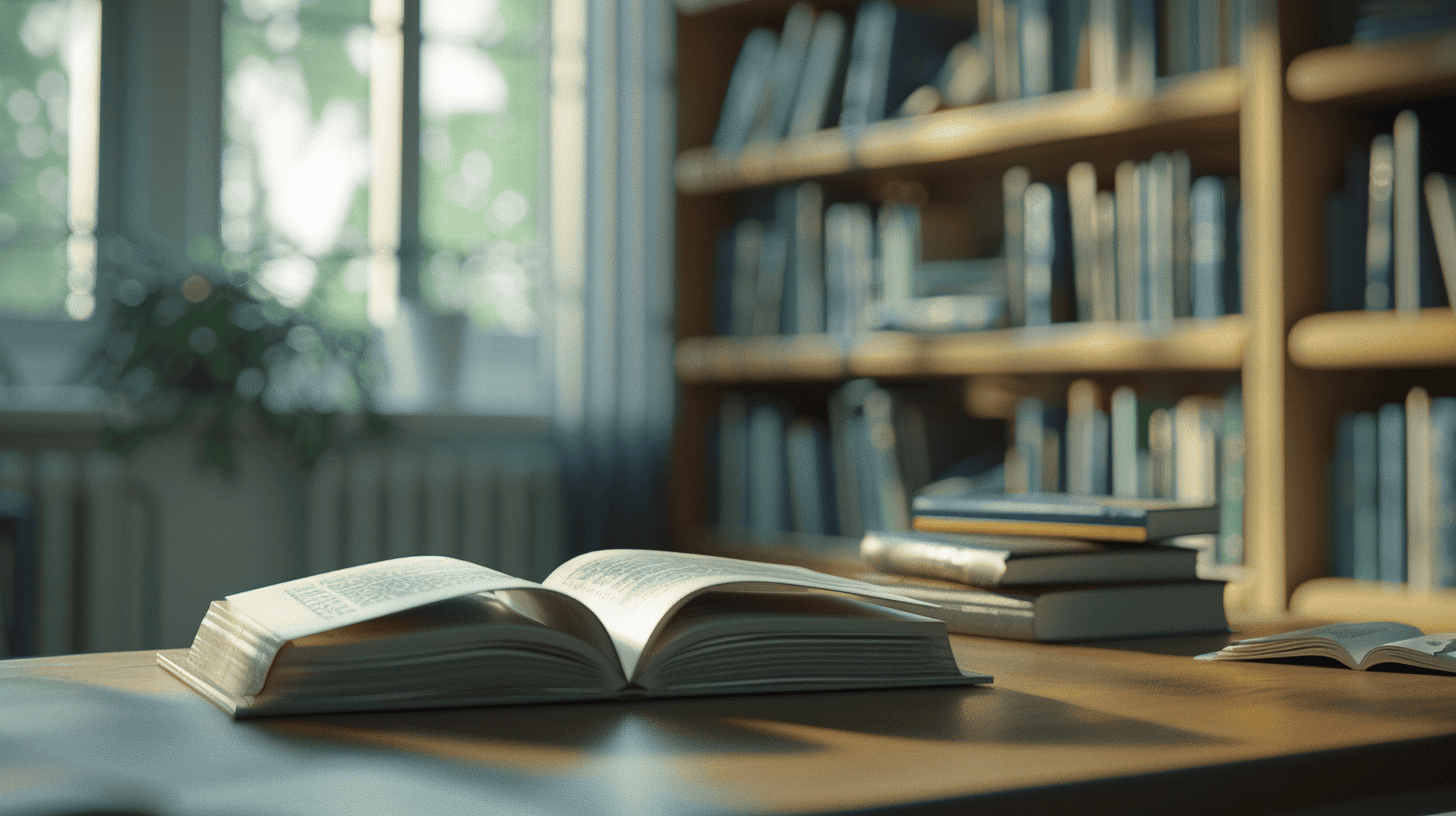 An open book lying on a desk