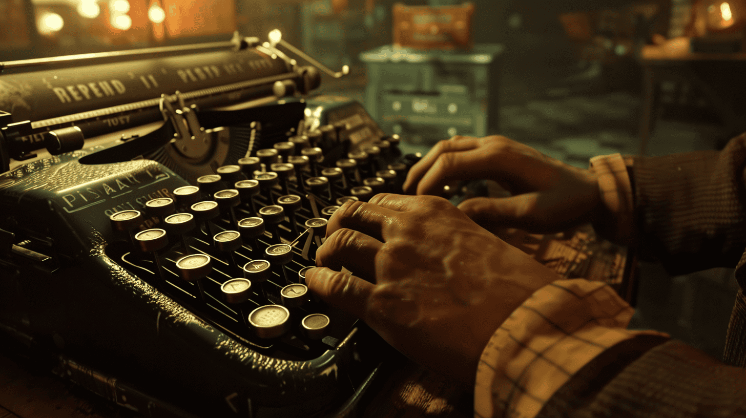 Hands writing on a typewriter