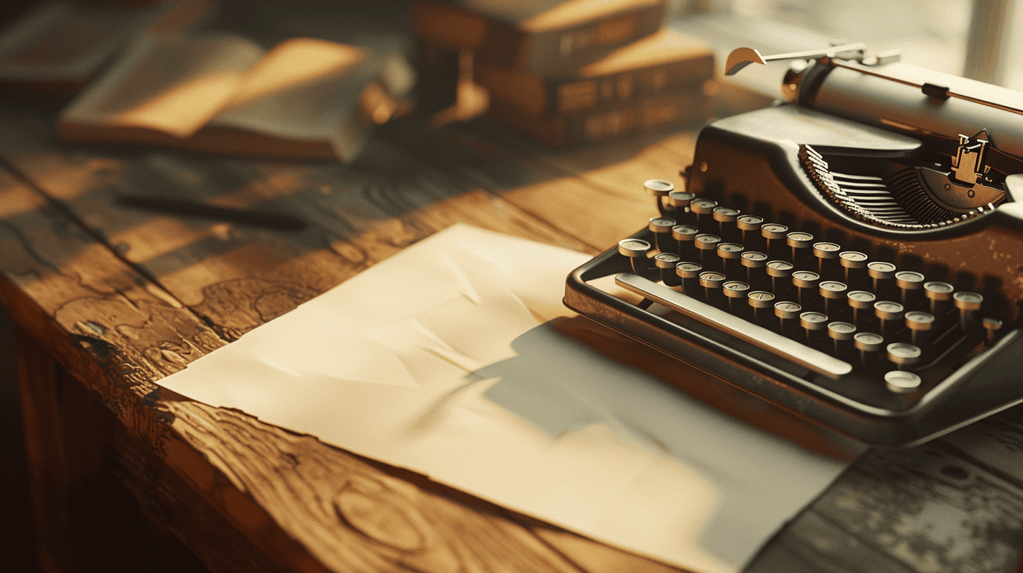 Retro typewriter and and a piece of paper on a wooden desk