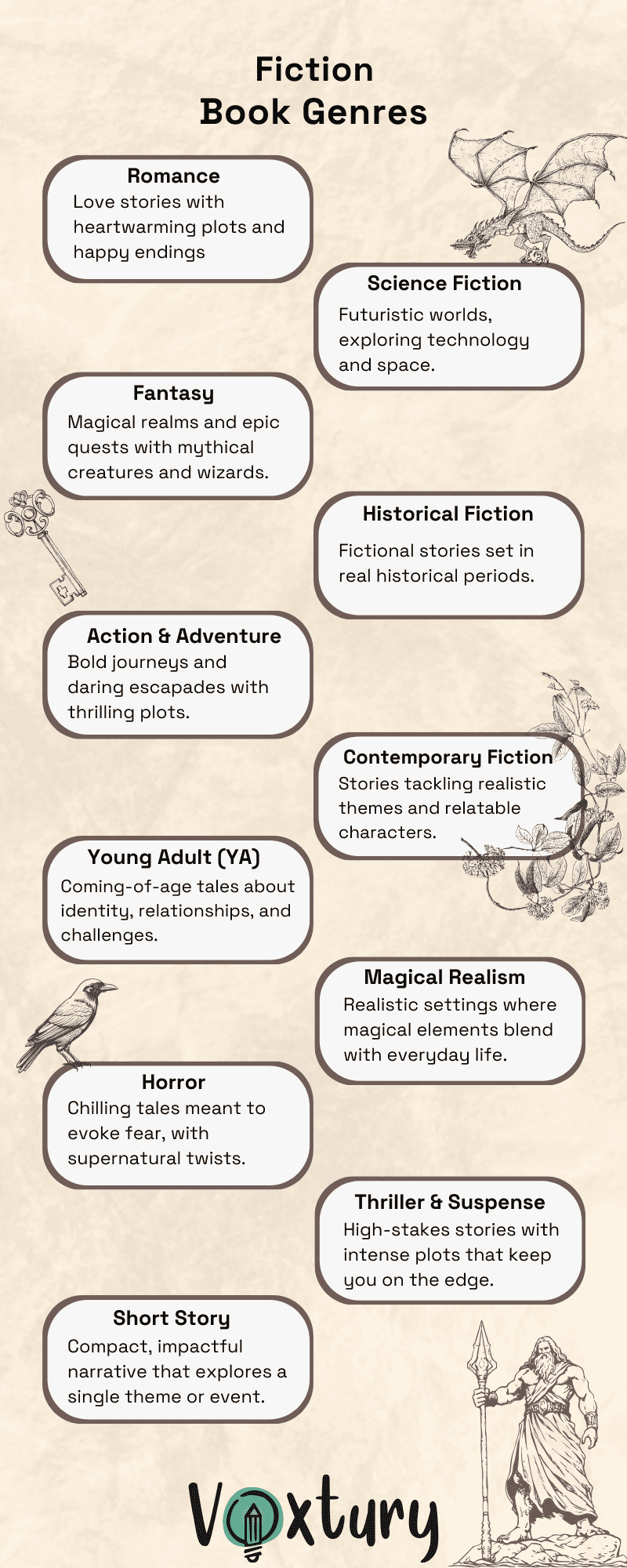 Infographic with fiction book genres