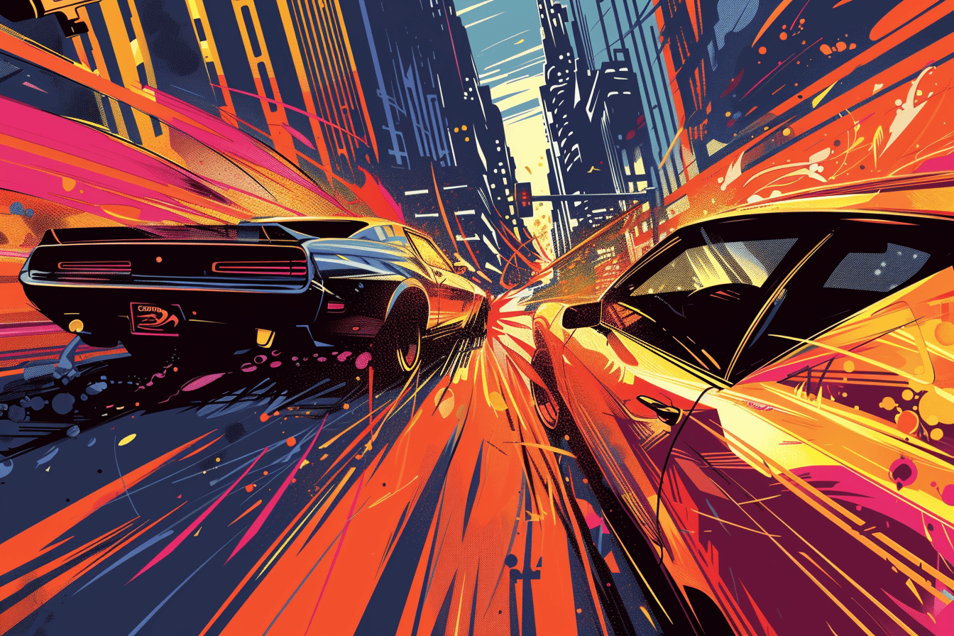 A high-speed car chase through city streets