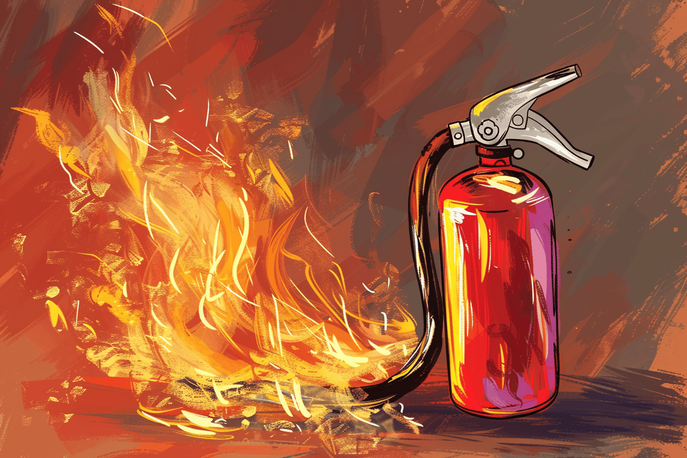 A fire extinguisher on fire